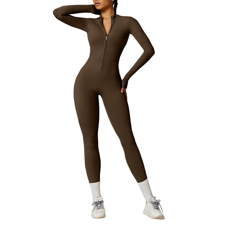 Litthing Macacão de ioga mulher roupa desportiva com fecho de correr manga comprida fato uma peça Jumpsuit sexy elásticos body overol fato ginásio treino fitness corrida