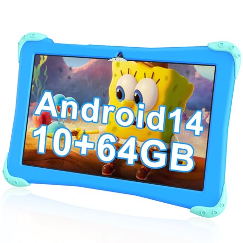 EagleSoar Tablet para crianças de 10 polegadas, Android de 14 com processador Octa-Core, 3 a 12 anos, 10 GB RAM + 64 GB ROM, APP aprendizagem pré-instalada e controlos parentais (azul)