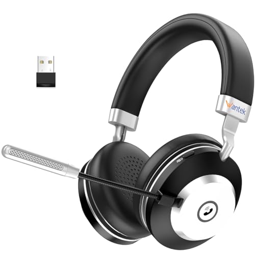 Wantek Auriculares sem fios Bluetooth com microfone USB Dongle, auriculares sem fios com microfone, dongle USB para PC/escritório/zoom/skype/laptop