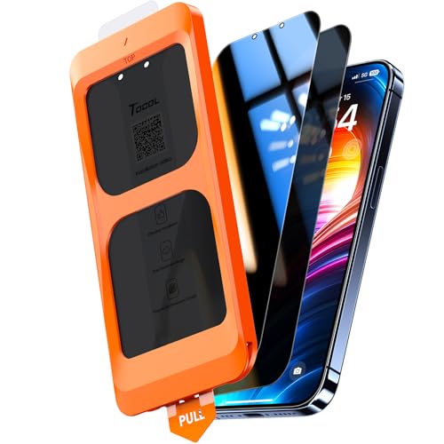 TOCOL 2 peças protetor de ecrã de privacidade para iPhone 13 Pro Max/iPhone 14 Plus, alinhamento automático para instalação rápida, anti-espionagem em vidro temperado com dureza 9H + removível