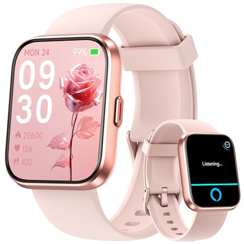 Relógio inteligente mulher com chamadas e Alexa integrada, 1,8" Smartwatch mulher com pulsómetro/sono/SpO2, WhatsApp notificações, 110 modos desportivos, relógio desportivo impermeável IP68 para