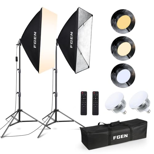 Softbox LED Set, FGen Foco de fotografia 2 x 50 x 70 cm, com 85 W lâmpadas LED e 2 controlo remoto, temperatura regulável 2700 - 6400 K, iluminação fotográfica para fotos, retratos, filmagens, estud,