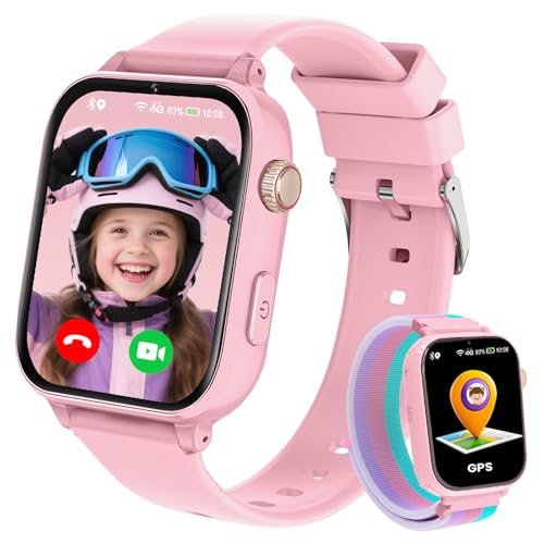 Relógio inteligente para crianças GPS e chamadas, 4G Smartwatch meninos meninas com telefone, SOS, bate-papo de voz, videochamada, modo de classe, câmera, podómetro, relógio chamadas meninos menina