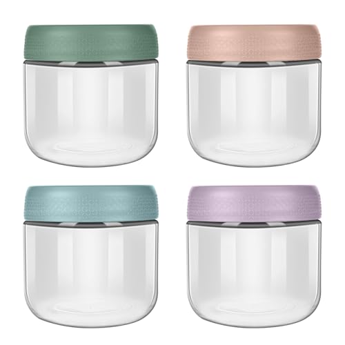 Aolso Recipiente de vidro para comida de bebé, 4 peças frascos de vidro com tampa, frascos de pedreiro reutilizáveis com parafuso de vedação, copos frascos de pedreiro para iogurte, saladas,
