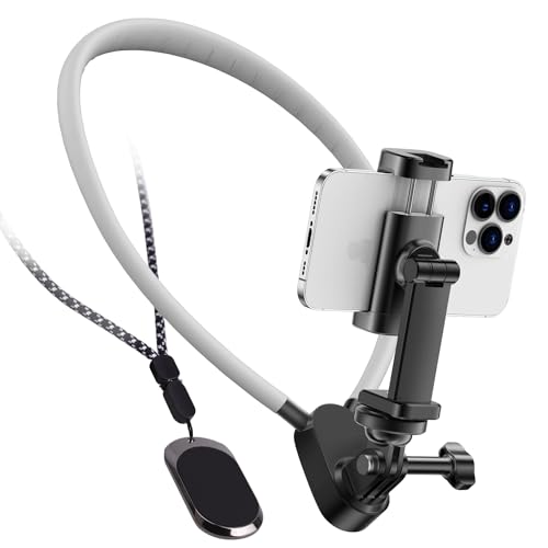 Wiseten Suporte de pescoço para telemóvel POV/Vlog com clipe de telemóvel, suporte mãos livres para o pescoço, suporte para selfie gravação de vídeo para iPhone 15 14 13 Pro e GoPro Insta 360