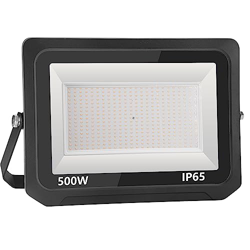 Loyal Projetor exterior LED: Projetor super luminoso de 500 W 3000 K branco quente 5000 LM IP65 impermeável ajustável com pinça para jardim garagem