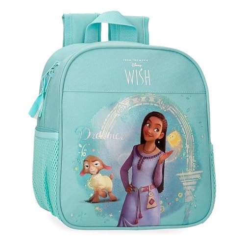 Disney Mochila infantil, fabricada em poliéster, bolsos laterais, alças largas, alça superior para pendurar, com etiqueta de identificação para o nome, sistema magic fix.