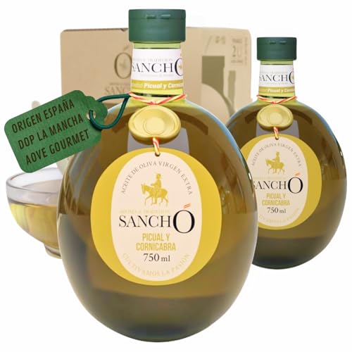 Azeite de azeitona virgem extra mistura em ponto com corni pack 2 x 750 ml OVE SANCHO Gourmet intenso cromático, primeira extração a frio, alta concentração de polipropilenos, garrafa PET