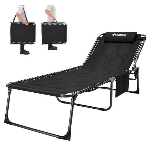 KingCamp XXL Espreguiçadeira dobrável acolchoada com 5 posições, suporta até 200 kg, design ergonómico, espreguiçadeira, jardim e exterior, inclui almofada de espreguiçadeira, praia, campismo, jardim