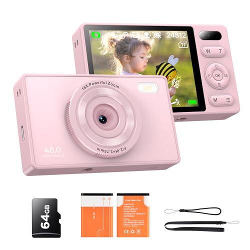 64 GB Câmara digital câmara fotos: 48 MP Auto Focus câmara compacta com zoom 16X câmara compacta recarregável compacta portátil câmara para crianças iniciantes