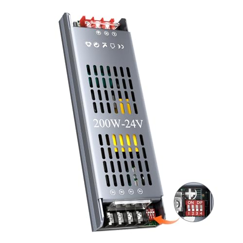 HOOLED Transformador LED DC 24 V 8,3 A, alimentador ajustável de 200 W, adequado para transformador LED de 220 - 240 V AC para DC 24 V, fonte de alimentação com 5 modos de proteção