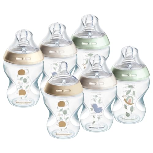 Tommee Tippee Biberões com tetina em forma de peito e válvula anticólica, 260 ml, pack de 6, Be Kind multicolorido