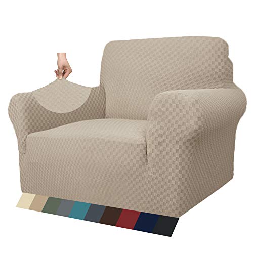 MAXIJIN Capas de cadeira jacquard para sala de estar, super elásticas, antiderrapantes, com braços, cães e animais de estimação, 1 peça elástica, protetor de sofá (1 lugar, caqui)