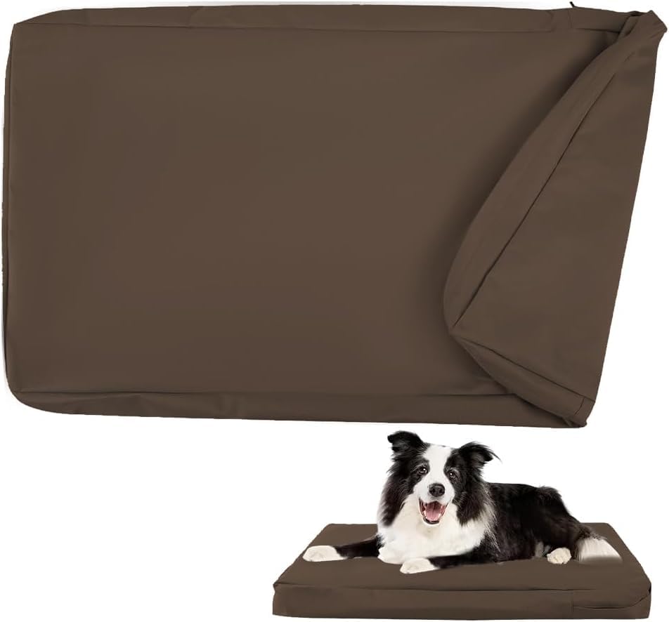 DUJUIKE Capa de substituição 100% impermeável para cama de cão, capa de substituição para colchão removível, capa de colchão para cães com fecho de correr (café, XXL (137 x 92 x 10 cm)