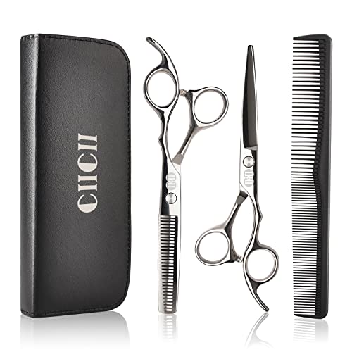 CIICII Tesouras de cabeleireiro profissional, 8 peças tesouras de barbear de cortar/tesouras de barbear de cortar/tesouras de cabeleireiro / tesoura de corte de cabelo (15,6 cm/prateado) tesoura de