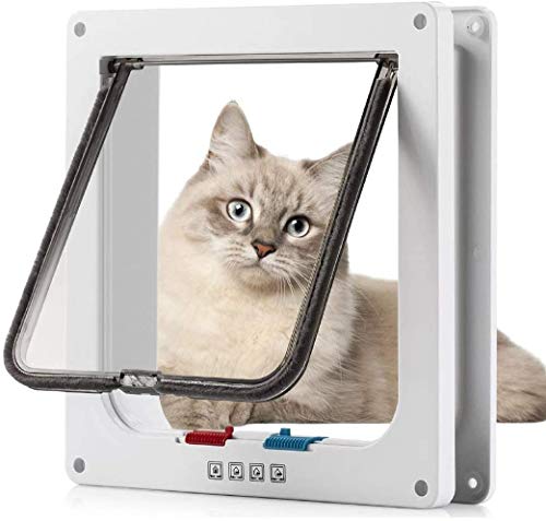 Sailnovo Porta para gato com fecho magnético de 4 vias, porta para animais de estimação para gatos e cães pequenos, porta para gatos com túnel (branco, S)