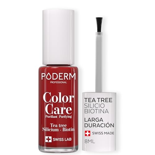 PODERM - Esmalte de unhas chá TREE para fungos - vermelho alúre - tratar unhas amarelas / danificadas - Esmastas-cuidado - Evita e trata fungos - Cuidado 2 em 1 - Fórmula única - Feito na Suíça