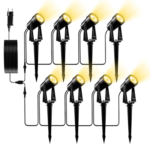 Yuusei Focos LED exterior conjunto de 8/29,8 m, branco quente 3000 K holofote LED exterior, IP65 candeeiro de jardim impermeável para o ar livre pátio, árvores relva