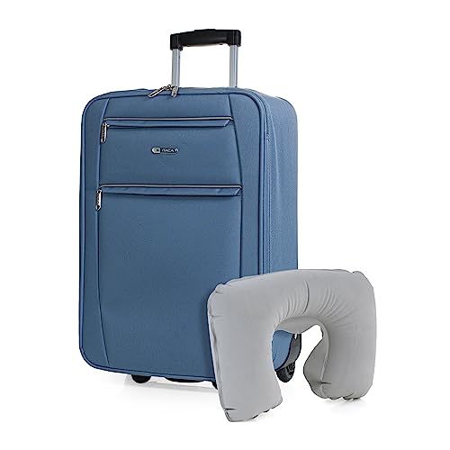 ITACA - Mala de avião 55 x 40 x 20 Trolley 2 rodas de poliéster EVA com almofada cervical. Bagagem de mão. Pequena semi rígida confortável e leve T71950B