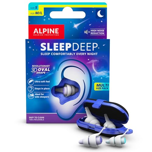 Alpine SleepDeep Tampões de ouvido para dormir, S + M/L (2 pares) - Tampões anti-ruído 3D com gel supressor de ruído, filtros suaves para dormir de lado, reduzem o ruído e o ruído