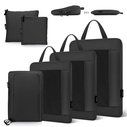 Carttiya Organizador mala de viagem de compressão, impermeável expansível ultraleve Packing Cubos, organizador mochila de viagem, compressão malas organizadoras mala de bagagem (6 peças, preto)