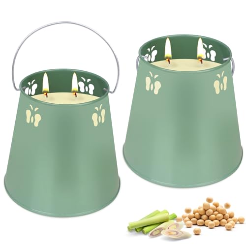 Velas citronela exteriores grandes, 2 velas exteriores grandes, 19 oz e 2 madeixas para exteriores com alças, velas de jardim duráveis, velas de cera de soja e velas de campismo para terraço