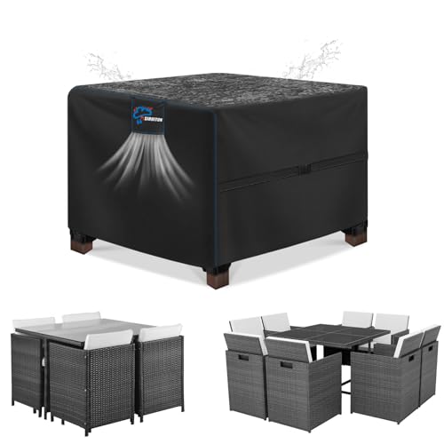 SIRUITON Capa para móveis de jardim, 210 x 110 x 74 cm, conjunto de cubos, impermeável, tecido Oxford 420D impermeável, capa para mesa de jardim com ventilação de ar, preto