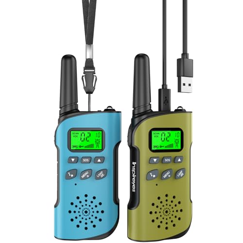 Inspireyes Walkie Talkie crianças recarregável, 48 horas de tempo de trabalho, 3 quilómetros de longo alcance, presentes de aniversário, brinquedos ao ar livre para crianças dos 3 aos 12 anos,