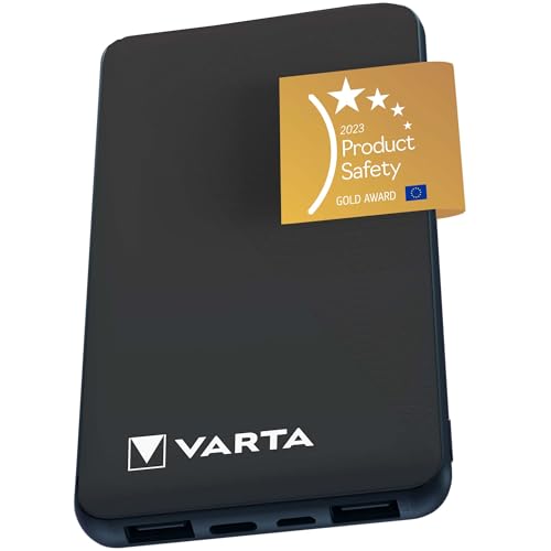 VARTA Bateria externa de 10000 mAh, Power Bank Power on Demand com 4 portas (1 x micro USB, 2X USB 3.0, 1 USB C), compatível com tablet e smartphone, carregador portátil, embalagem ecológica
