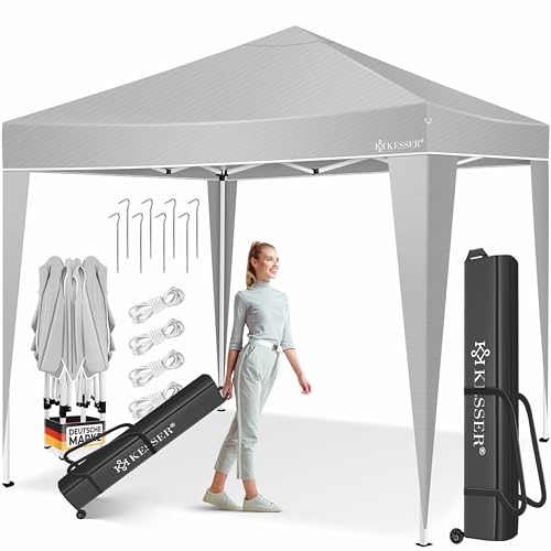 KESSER® Pavilhão 3 x 3 m | impermeável | Incl. Saco | Sistema de cliques emergente, proteção UV 50 | pavilhão dobrável | tenda de jardim, tenda de festa, barras de metal | cinzento