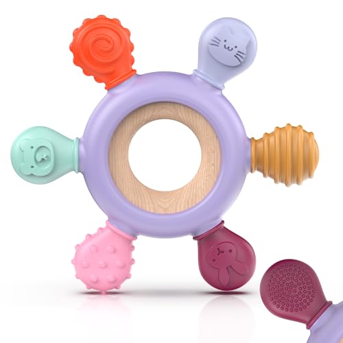 Mordedor bebé, brinquedo de dentição de bebé mordedor de silicone, remo, brinquedo agarrar, acessório de enfermagem, dentição sem BPA para bebés de mais de 3 meses