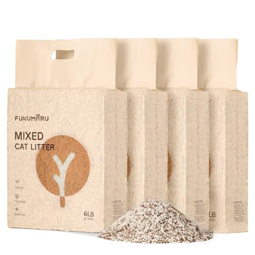 FUKUMARU Areia de tofu para gatos 10,8 kg - areia aglomerante para gatos, mistura de pellets de madeira de maçã, livre de pó e fácil de aglomerar, controlo de odor, pode ser descartado na sanita