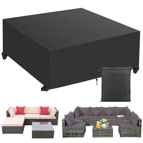 Capa para móveis de jardim, 600D Oxford capa protetora para conjuntos móveis, anti-vento anti-UV para mesas cadeiras sofá exterior capa protetora, capa de mesa de jardim quadrada (250 x 250 x 90 cm