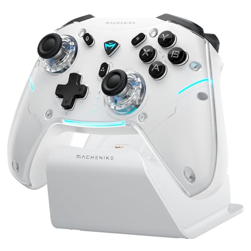 Machenike G5PROMAXSE Mando PC Gaming Inalambrico con Base de Carga, Hall Joystick Hall Trigger, Gamepad Mando Bluetooth para STEAM/PC/Switch/iOS/Android, Turbo/Vibración (Blanco)
