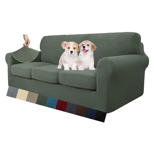 MAXIJIN 4 peças mais novas capas de sofá para 3 lugares elástico antiderrapante capa de sofá para cães elástico Jacquard protetor de móveis capas de sofá (3 lugares, verde militar)