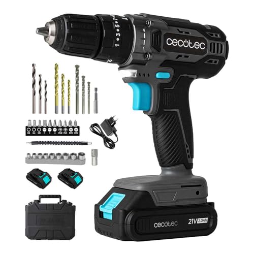 Cecotec Broca de parafuso e parafuso com 2 baterias de 21 V e 2.000 mAh PowerForce 2120 Impact. 1500 rpm, par de aperto de 45 Nm regulável em 25 + 1 níveis, 27000 impactos/min, pasta e acessórios