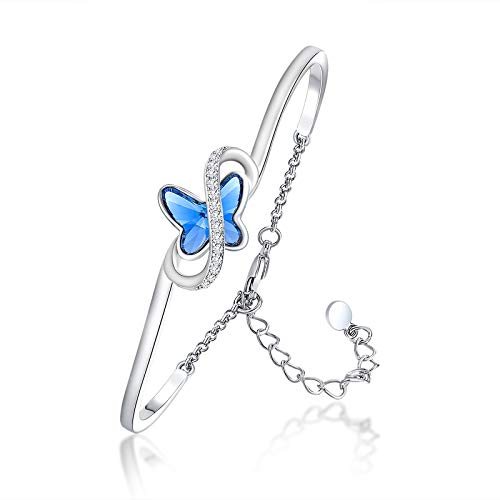 GEORGE · SMITH Pulseira de mulher prateada, bracelete ajustável banhado a ouro branco de 14 K, pulseira borboleta com zircónio 5A - ideias de presente para mulher para aniversário, aniversário