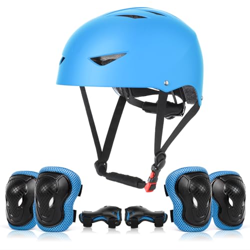 ValueTalks Conjunto de proteção de patinagem, proteção infantil composto por capacete ajustável joelheiras cotoveleiras para patinação ciclismo skate e desportos radicais