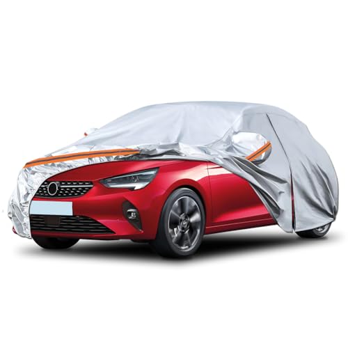 Capa de carro exterior compatível com Seat Ibiza Renault Clio Citroen C3 Opel Corsa (modelo Hatchback), cobertura para carro impermeável, cobertura completa com tira refletora