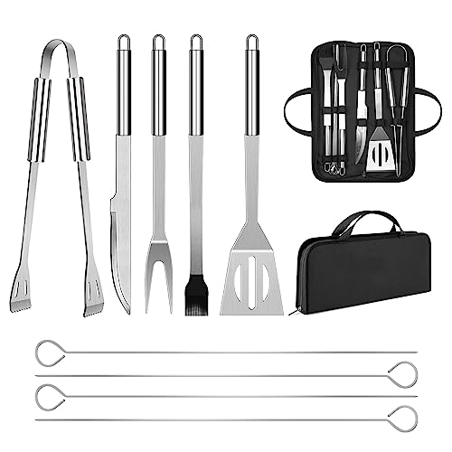 Utensílios churrasco de aço inoxidável profissional acessórios churrasco grelha ferramenta com saco fácil de transportar (9 peças)