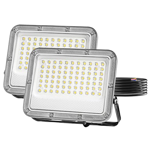 HOOLED Focos LED para exterior, 50 W, 5500 lúmen branco natural 6500 K, holofote LED de alta eficiência IP66, luz de segurança impermeável para jardim, pátio, garagem 2 pacotes