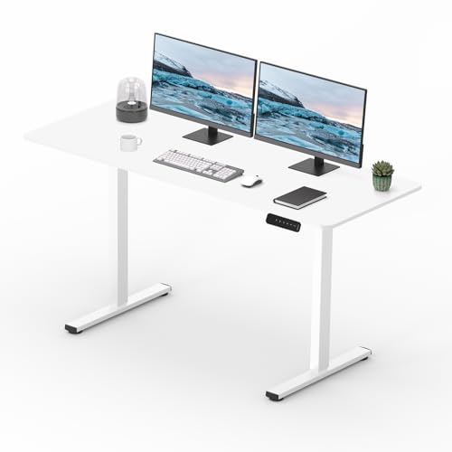 SANODESK Mesa elétrica elevável 120 x 60 cm com placa inteira, sistema de segurança para crianças, ajuste de altura com função de memória, mesa moderna para casa ou escritório (branco)