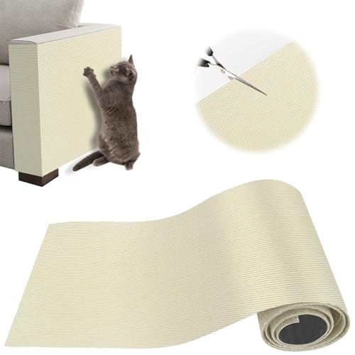 Raspador para gatos, protetor sofá gatos aranho, tapete de raspador para gatos com auto-adesivo, 200 x 40 cm, ideal para sofás, móveis e paredes, protetor de sofá gatos, sisal e tapete caqui (bege)