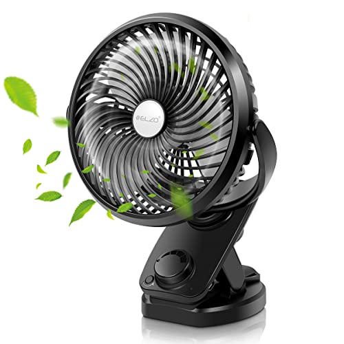 ELZO USB ventilador com clipe, 5000 mAh, recarregável mini portátil silencioso ventilador, rotação de 360 ° para carro, quarto, escritório, carrinho, campismo, carrinho de bebé