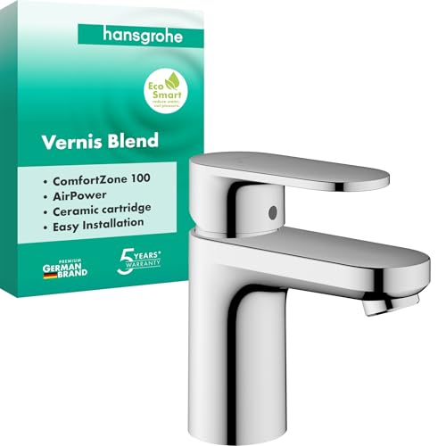 hansgrohe Vernis Blend - torneira de lavatório sem ralo, torneira monocomando lavatório 88 mm, misturador monocomando lavatório poupança de água (EcoSmart), crómio, 71580000