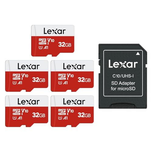 Lexar Micro SD 32 GB, 5 pacotes, até 100 MB/s de leitura, A1, U3, C10, V10, 4K, Full HD, cartão de memória com adaptador SD, microSDXC para telefone, câmara de vídeo, Switch, GoPro, tablet
