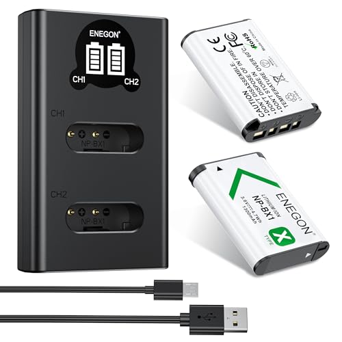 ENEGON 1300 mAh NP-BX1 Bateria e LCD carregador kit para Sony NP-BX1 e Sony ZV-1, Cyber-Shot DSC-RX100, DSC-RX100 II/III/M4/M5/M6/M7/newskill //VA, DSC-RX. 38 Meses HDR-CX405