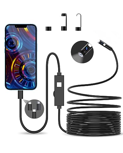 Lente dupla endoscópio câmara de inspeção - 3 em 1 USB câmara endoscópica, endoscópio para telemóvel de cabo semirígido, IP67 impermeável com 8 + 1 LED de onda de 7,9 mm para Android, iPhone (5 m, sem