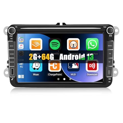 [2+64G] CAMECHO Android 13 rádio carro para VW Golf 5 golfe 6 Skoda Polo Passat Tiguan Touran com CarPlay & Android Auto&Mirrorlink, 8 polegadas ecrã tátil com Bluetooth/WiFi/G). PS/FM/R. DS/USB