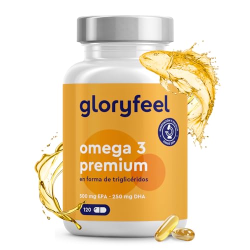 Omega Premium 3 - Forma de Triglicéridos (4 vezes mais forte) - 75% EPA e DHA, conteúdo mais alto - ácidos gordos de alta absorção - cápsulas de óleo de peixe purificadas em laboratório alemão